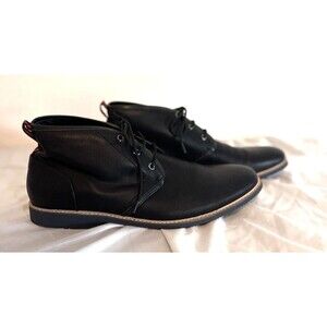 Boots Steve Madden men's black faux leather desert size 11 lace up ribbon tag